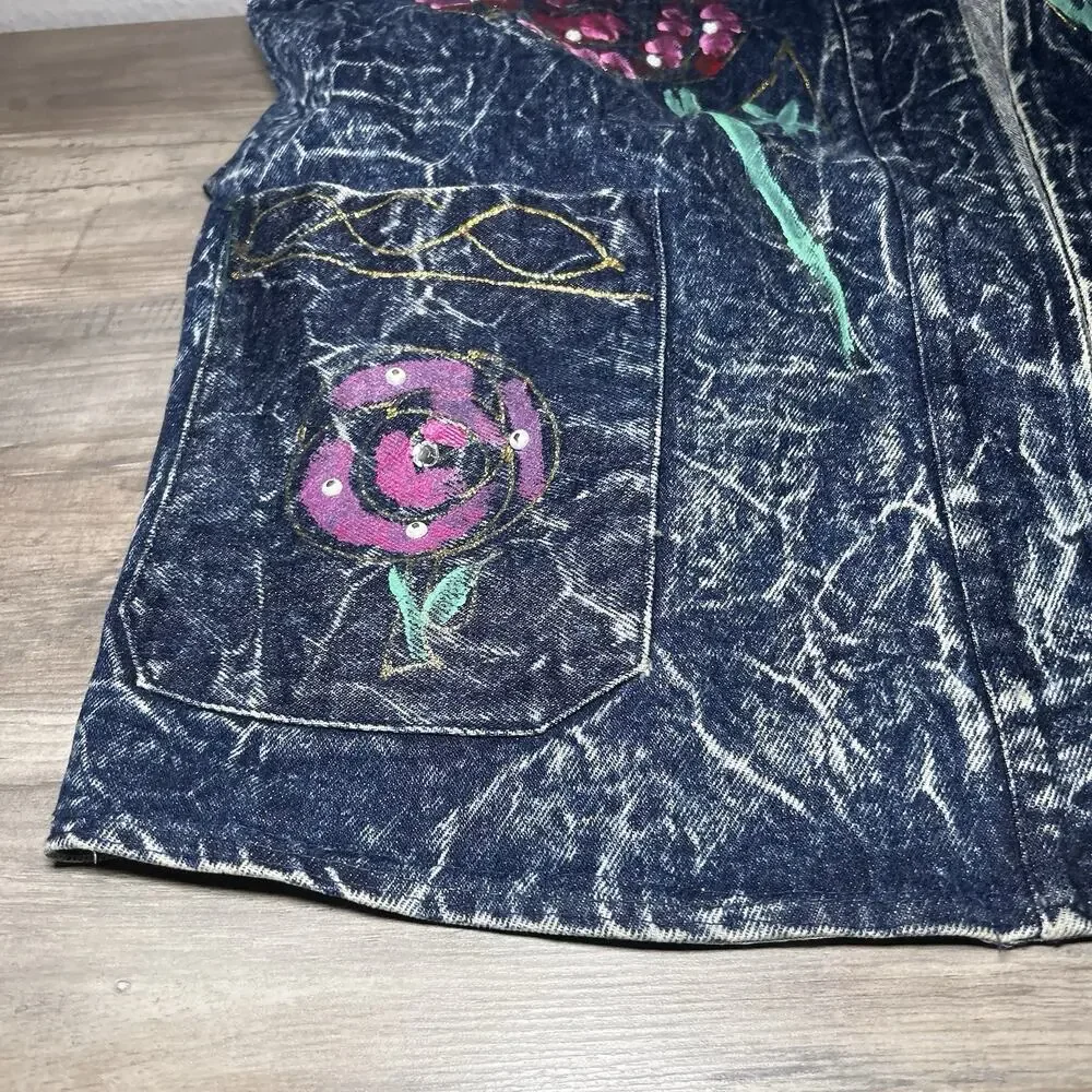 Vtg Christie Of California Denim Jacket Hand Painted Acid Washed Art to Wear 14